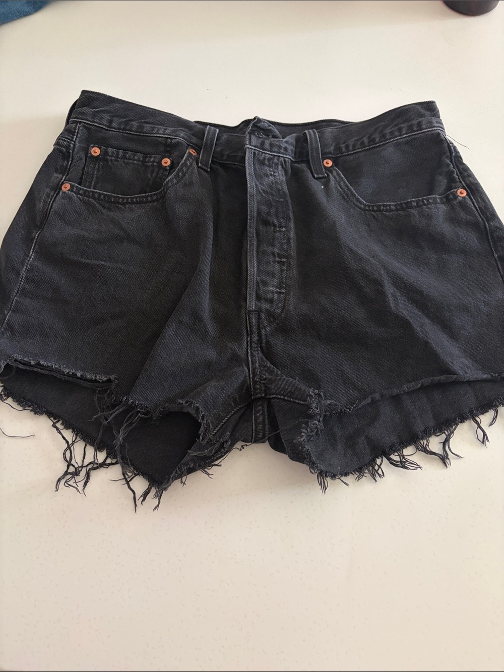 Levi’s 501 Black High-Waist Distressed Denim Shorts